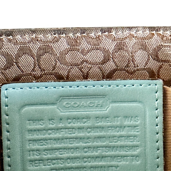 Coach Gallery Signature Jacquard Tan with Green and Patent Leather Satchel - Picture 6 of 12
